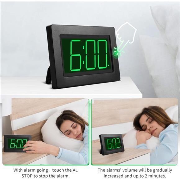 Alarm Clock, Wall Clock, Digital Clock, 3" LED Digit Display, Battery Operated - Picture 5 of 6